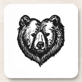Black and White Bear's Face Ink Drawing Underlägg