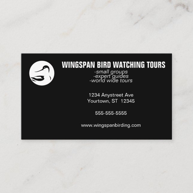 Black and White Bird Watching Wildlife Eco Tourism Visitkort (Framsida)