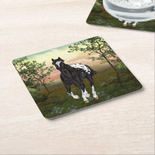 Black and White Blanket Appaloosa Horse Underlägg Papper Kvadrat