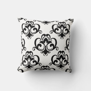 Black and White Blommigt Arabesque Dekorativ kudde