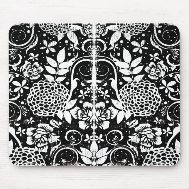 Black and White Blommigt Flowers Mousepad Musmatta (Framsidan)