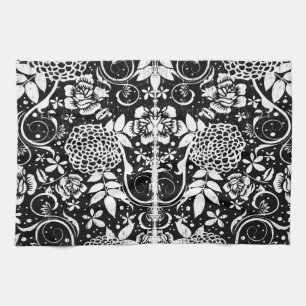 Black and White Blommigt Flowers Tea Kitchen Towel Kökshandduk