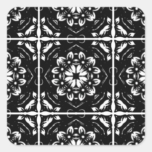 Black and White Blommigt Mandala Stickers Fyrkantigt Klistermärke