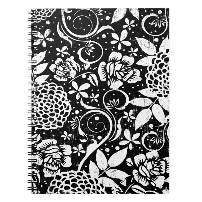 Black and White Blommigt William Morris Notebook Anteckningsbok (Framsidan)