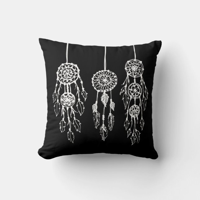 Black and White Bohemian Dreamcatchers Kudde (Framsida)
