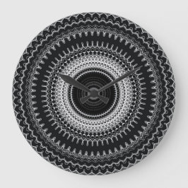 Black and White Bohemian Mandala Stor Klocka