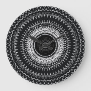 Black and White Bohemian Mandala Stor Klocka