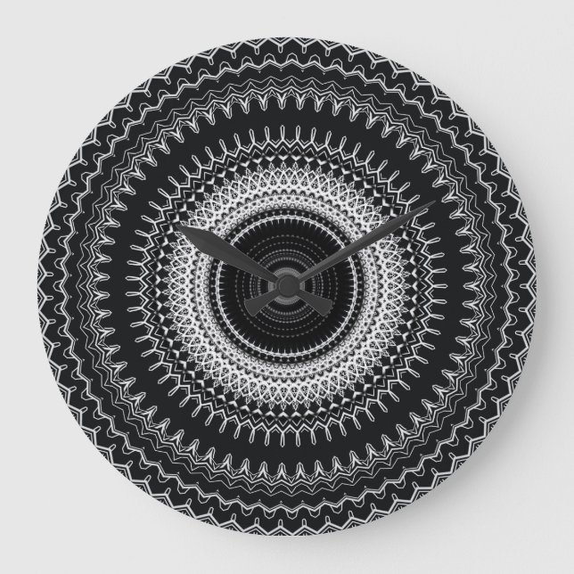 Black and White Bohemian Mandala Stor Klocka (Framsida)