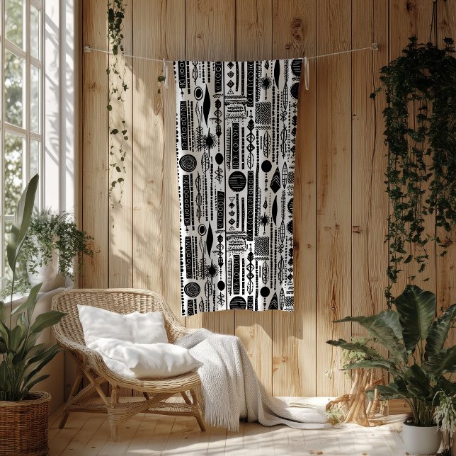 Black and White Boho Abstrakt Fleece Blanket (Skapare uppladdad)