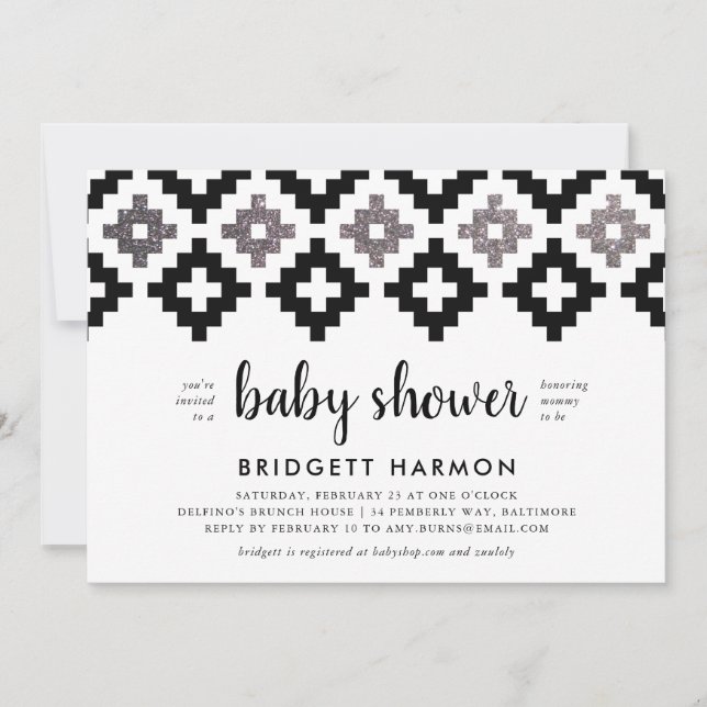 Black and White Boho Aztec Baby Shower Inbjudningar (Framsida)