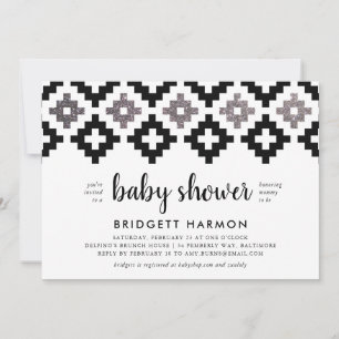 Black and White Boho Aztec Baby Shower Inbjudningar