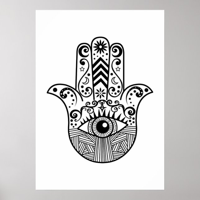 Black and White Boho Hamsa Hand Art Poster (Framsidan)