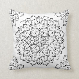 Black and White Boho Mandala Pillow Kudde