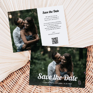 Black and White Boho Två foto- och QR-koder Spara Datumet