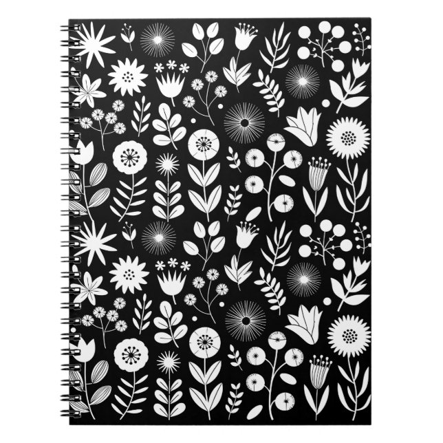 Black and White Boho Wildblomma Anteckningsbok (Framsidan)