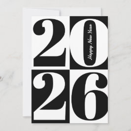 Black and White Bold Year Blocks Happy New Year Julkort