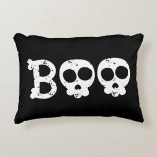 Black and White Bony Skull Boo Prydnadskudde