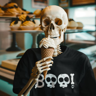 Black and White Bony Skull Boo T Shirt
