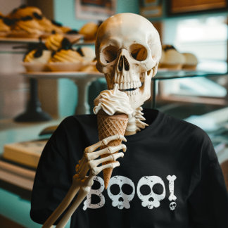 Black and White Bony Skull Boo T Shirt