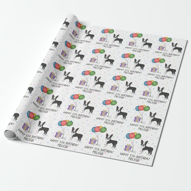 Black and White Boston Terrier Cute Hund - födelse Presentpapper (Utrullad)