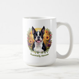 Black and White Boston Terrier i ett flowery fält Kaffemugg