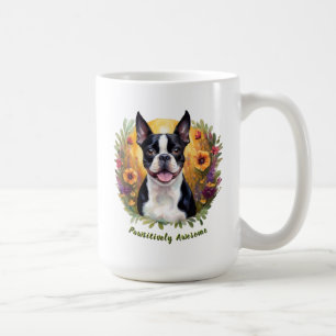 Black and White Boston Terrier i ett flowery fält Kaffemugg