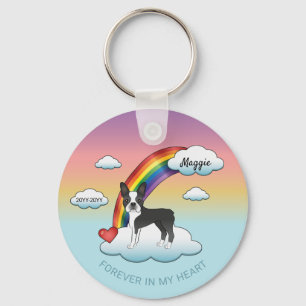 Black and White Boston Terrier Rainbow Memorial Nyckelring