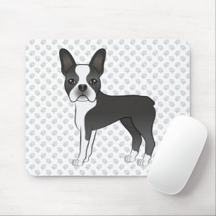 Black and White Boston Terrier Tecknad hund & Tass Musmatta