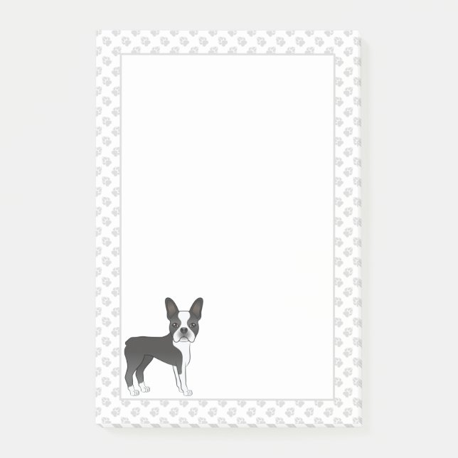 Black and White Boston Terrier Tecknad hund & Tass Post-it Block (Framsida)