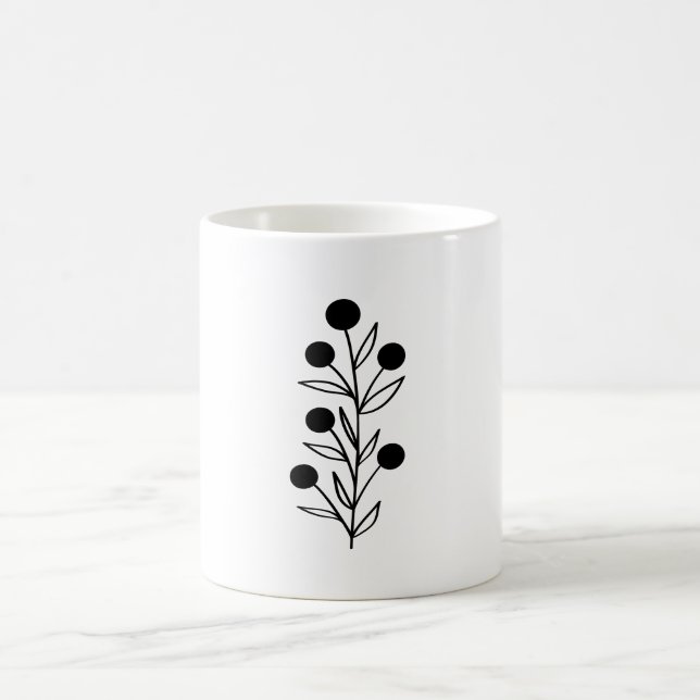 Black and White Botanical Line Art Kaffemugg (Center)