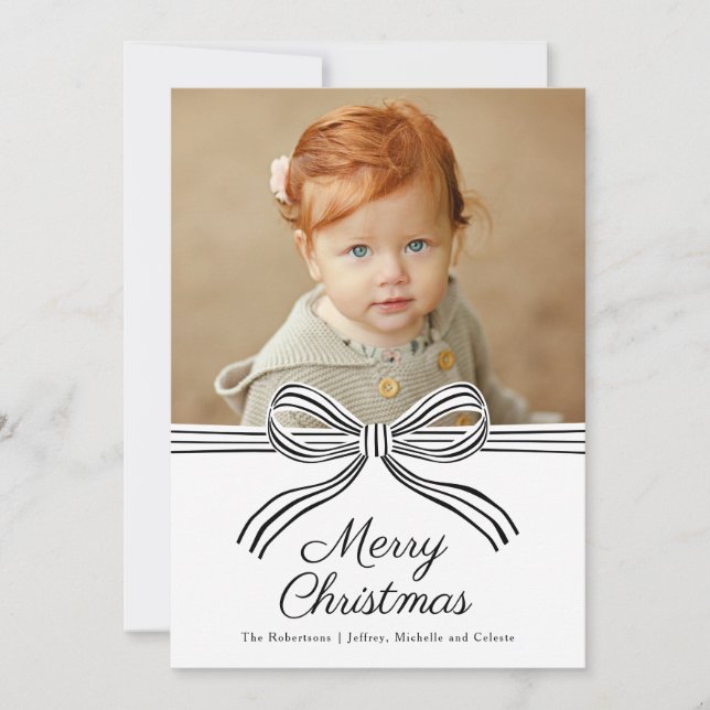 Black and White Bow Flat Christmas Photo Card Julkort (Framsida)