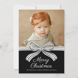 Black and White Bow Flat Christmas Photo Card Julkort