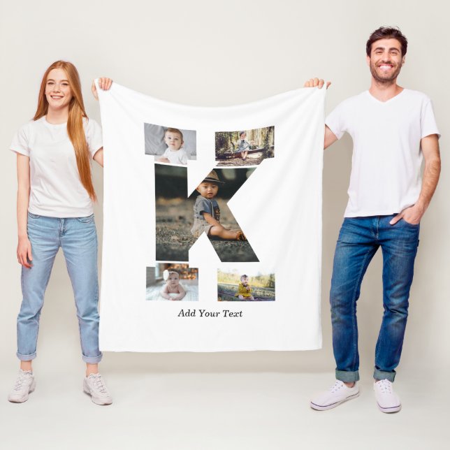 Black and White Brev K Photo Collage Fleecefilt (På plats)