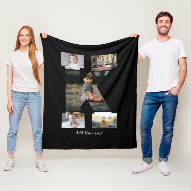 Black and White Brev K Photo Collage Fleecefilt (På plats)