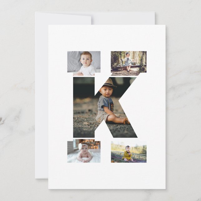 Black and White Brev K Photo Collage Tack Kort (Framsida)