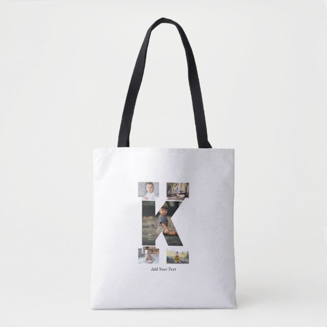 Black and White Brev K Photo Collage Tygkasse (Framsida)