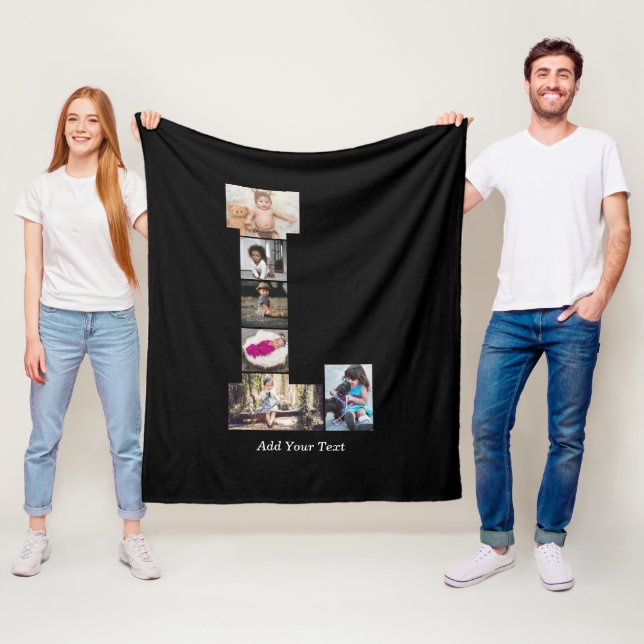 Black and White Brev L Photo Collage Fleecefilt (På plats)