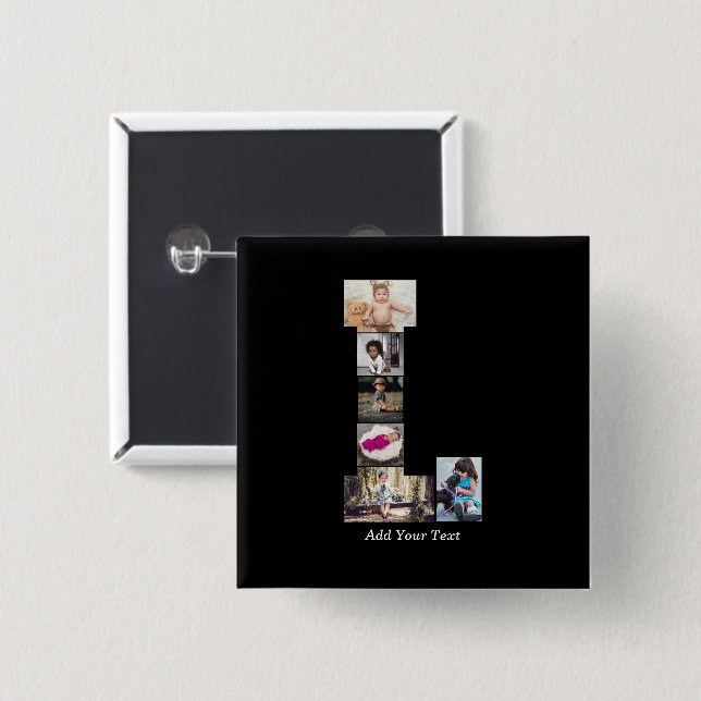 Black and White Brev L Photo Collage Knapp (Framsida & baksida)