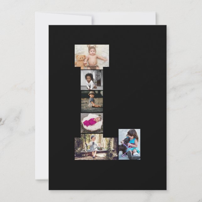 Black and White Brev L Photo Collage Tack Kort (Framsida)