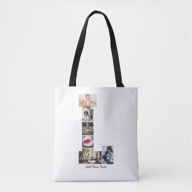 Black and White Brev L Photo Collage Tygkasse (Framsida)