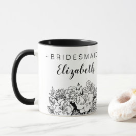 Black and White Bridesmaid Bouquet med Namn Mugg