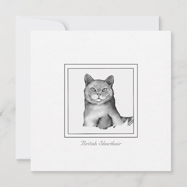 Black and White British Shorthair Cat Teckning Anteckningskort (Framsida)