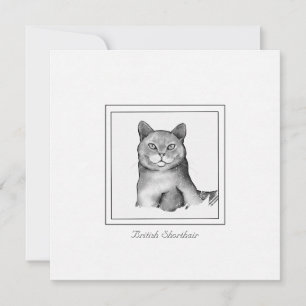 Black and White British Shorthair Cat Teckning Anteckningskort