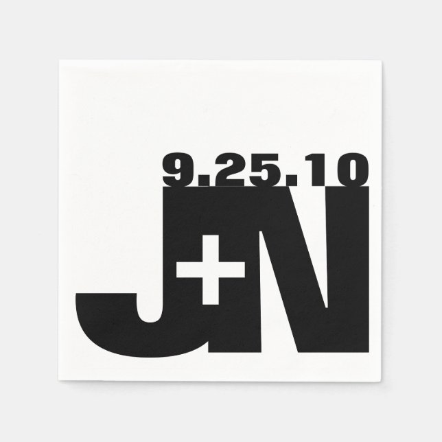 Black and White Bröllop Napkin Pappersservett (Framsidan)