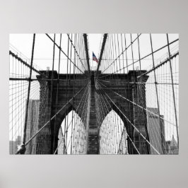 Black and White Brooklyn Bridge w/Färg Flagga Poster