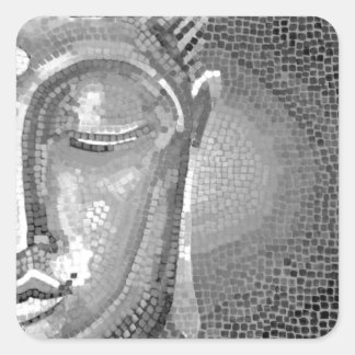 Black and White Buddha Ansikte Fyrkantigt Klistermärke