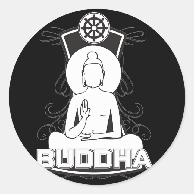 Black and White Buddha Runt Klistermärke (Framsida)