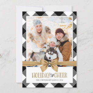 Black and White Buffalo Check Brown Kraft CHEER Julkort