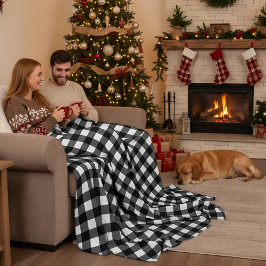 Black and White Buffalo Plaid Christmas Check Fleecefilt