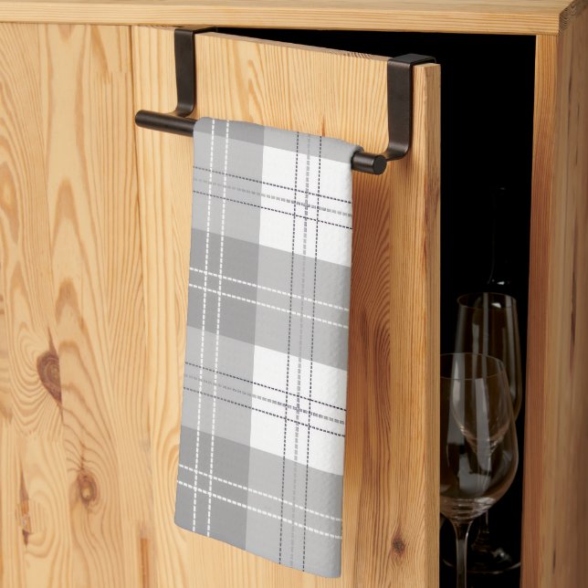 Black and White Buffalo Plaid Kökshandduk (Thirds Fold)